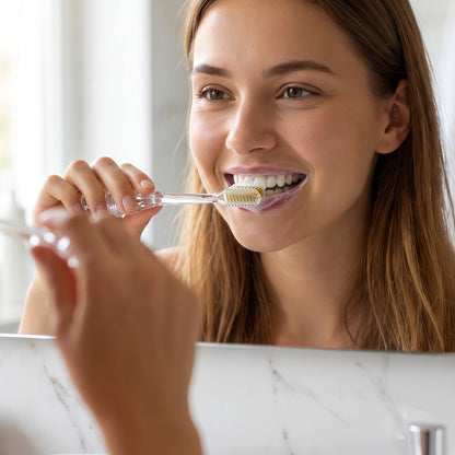 Manual toothbrush used during daily oral care