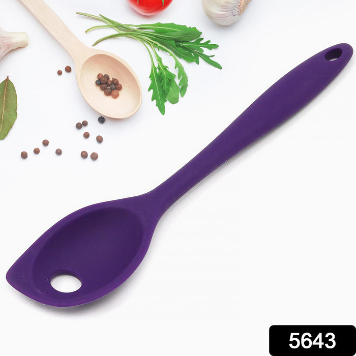 5643 Silicone Spoons & Stainer for Cooking Heat Resistant, Non-Stick Mixing Spoon for Kitchen Cooking Baking Stirring Mixing Basting Tools (1 Pc)