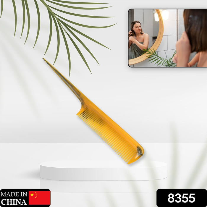 Close-up of tapered hair comb with ergonomic grip for comfortable use.