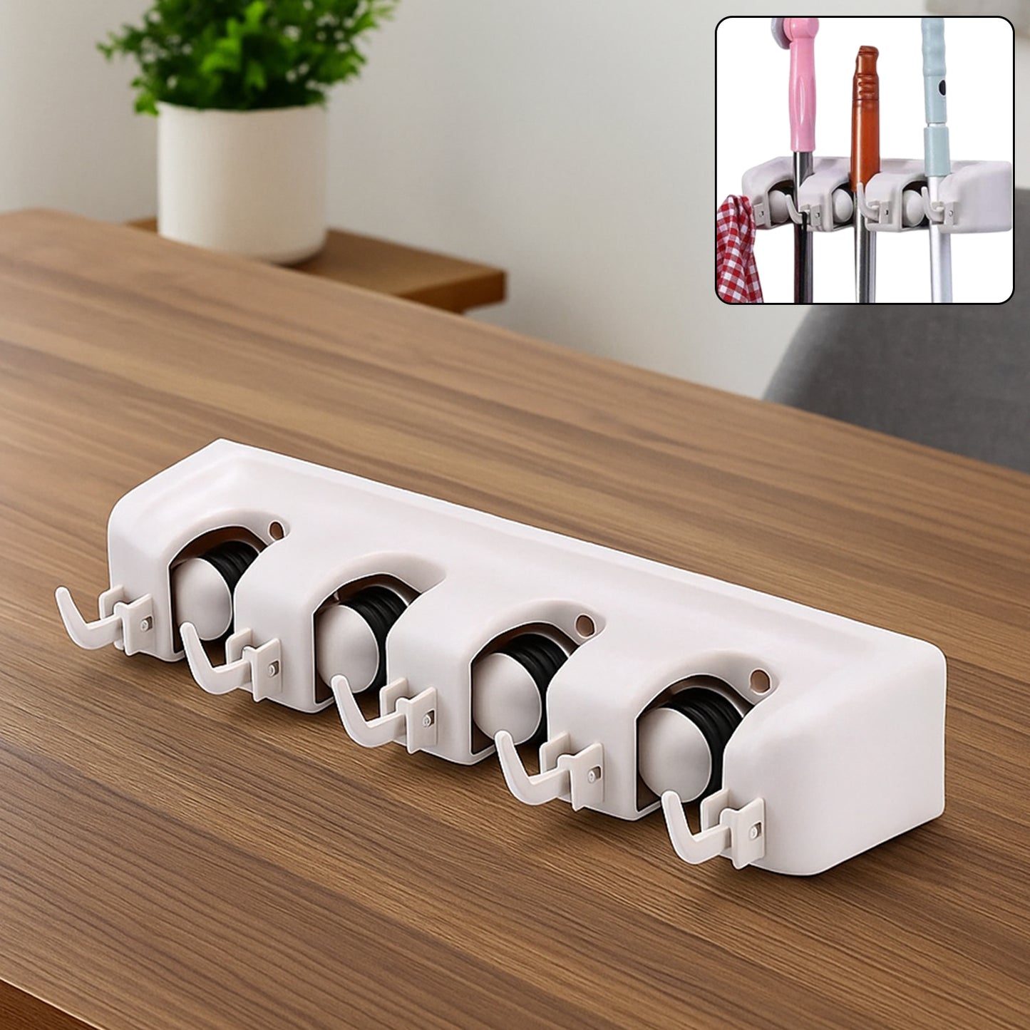 4 लेयर मोप और ब्रूम होल्डर, गार्डन टूल ऑर्गनाइज़र, मल्टीपर्पस वॉल माउंटेड