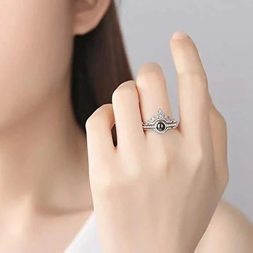 New 100 Languages I Love You Memory Crown Couple Rings