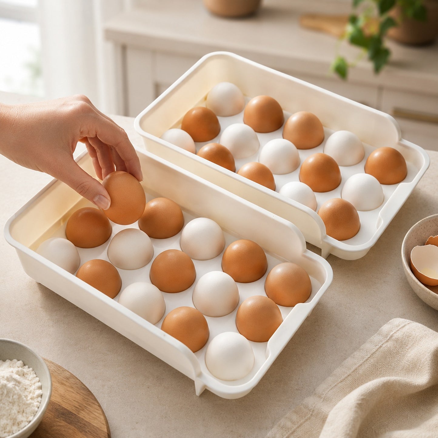 Plastic Egg Tray Set for Kitchen Stackable Fridge Egg Storage (2 Pc)