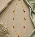 Premium Gold Plated Red & Green Crystal Long Necklace for Women | Elegant Dual-Tone Fashion Jewellery