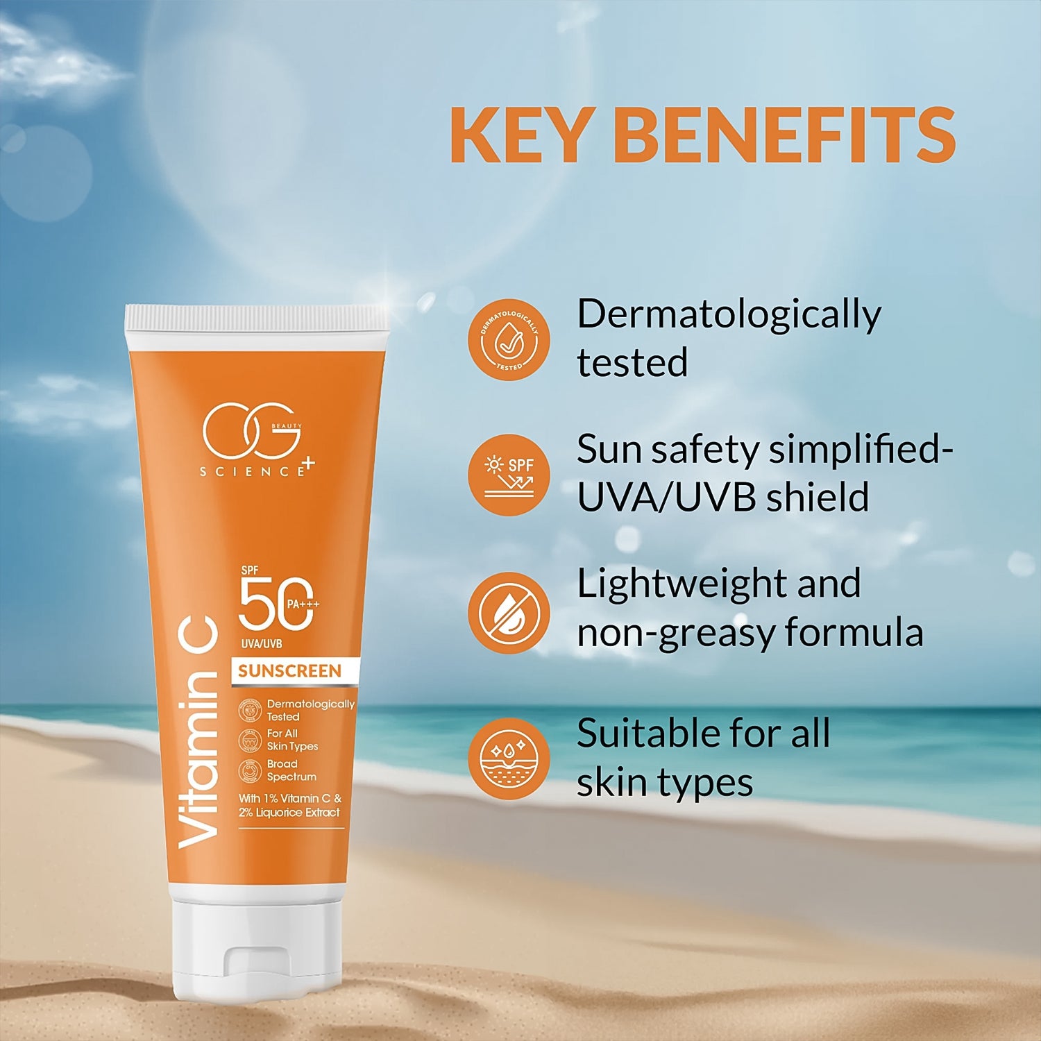 OG Beauty Vitamin C Sunscreen SPF 50 PA+++ - (1 Pc / 50Ml)