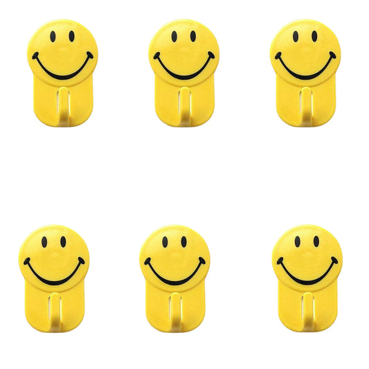 Plastic Self-Adhesive Smiley Face Hooks, 1 Kg Load Capacity (6pcs)