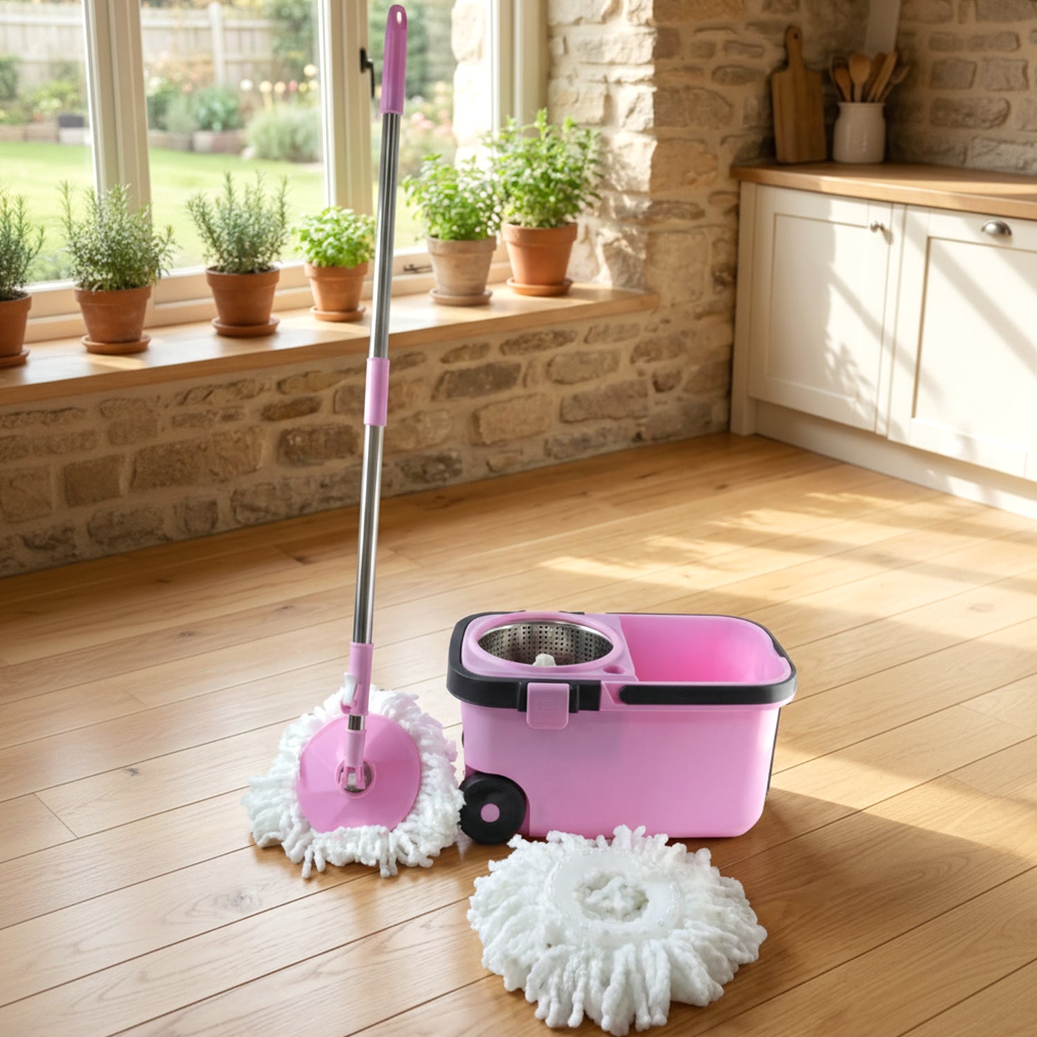 Quick Spin Mop With Steel Spin, Bucket Floor Cleaning, Easy Wheels & Big Bucket, Floor Cleaning Mop with Bucket