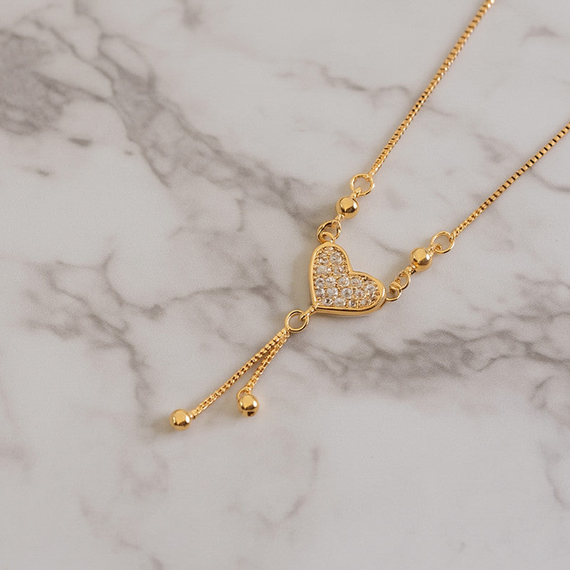 Sparkling Heart Drop Pendant Necklace – Gold-Plated Chain for Women