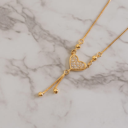 Sparkling Heart Drop Pendant Necklace – Gold-Plated Chain for Women