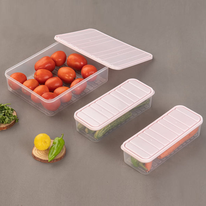 Plastic Food Storage Container for Fridge, fridge storage boxes with Lid Stackable Fridge Storage Containers freeze organizer items and storage, vegetable storage box for fridge, (3 Pcs set)