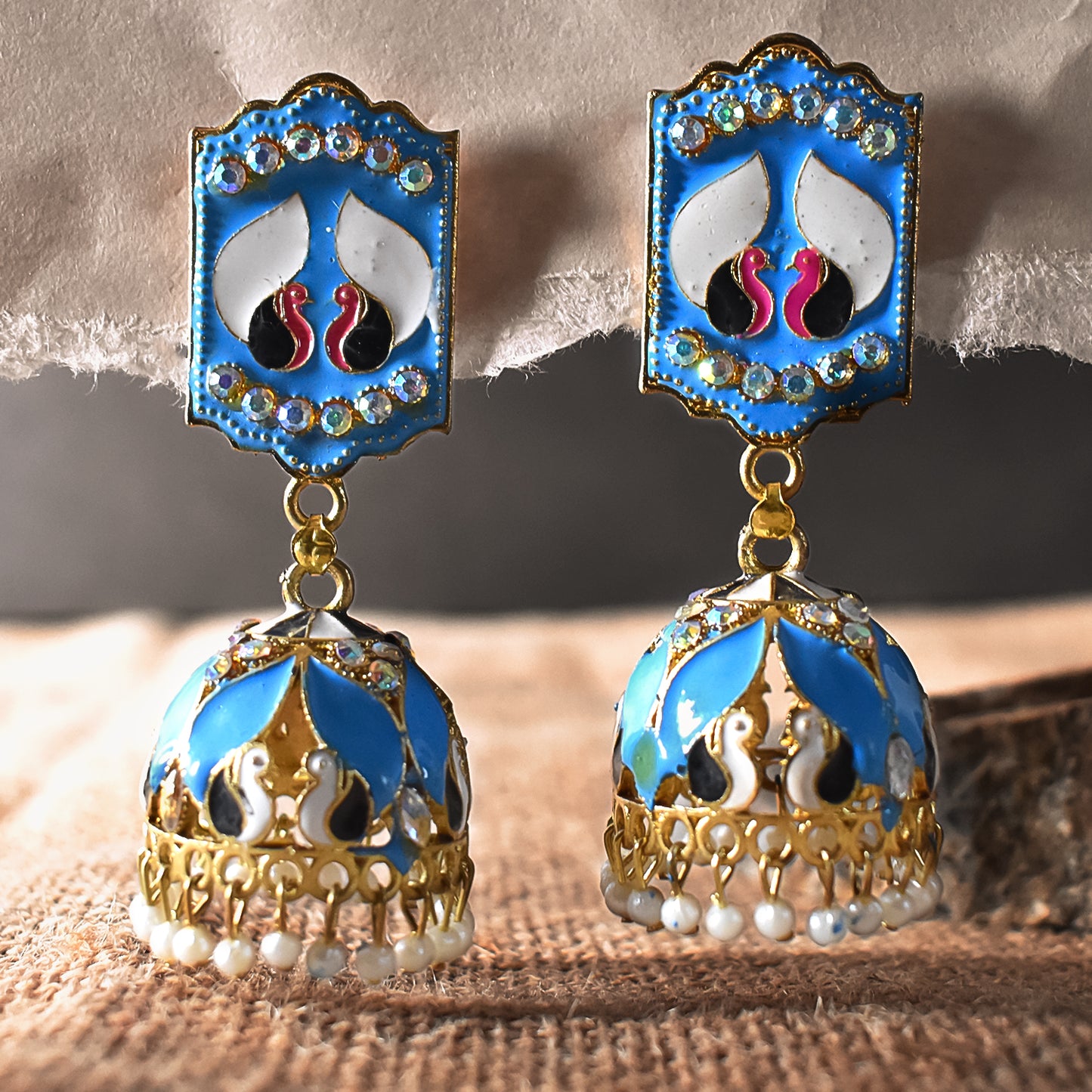 Vibrant Blue-Coloured New Design Jumka Earrings with Elegant Detailing