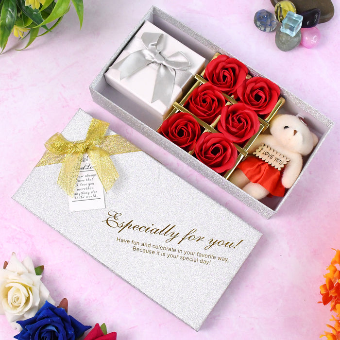 Valentine Day Gift Set Scented Rose Flowers Pack with Teddy