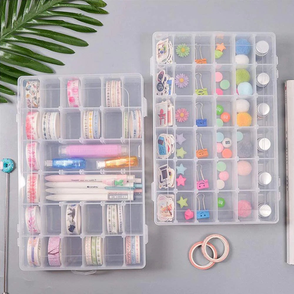 Transparent organizer box, 36 compartments for jewelry