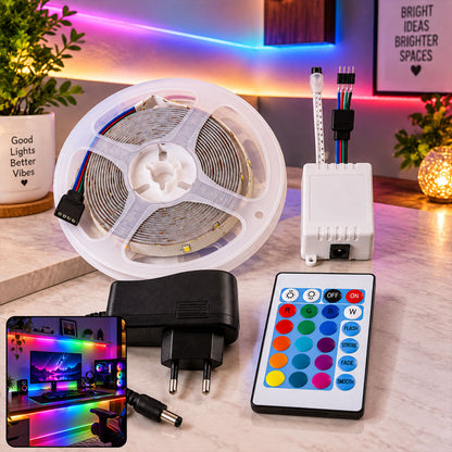 RGB LED Strip Light with Remote and Adapter for Room Decor (1 Set, 3.4 Mtr)