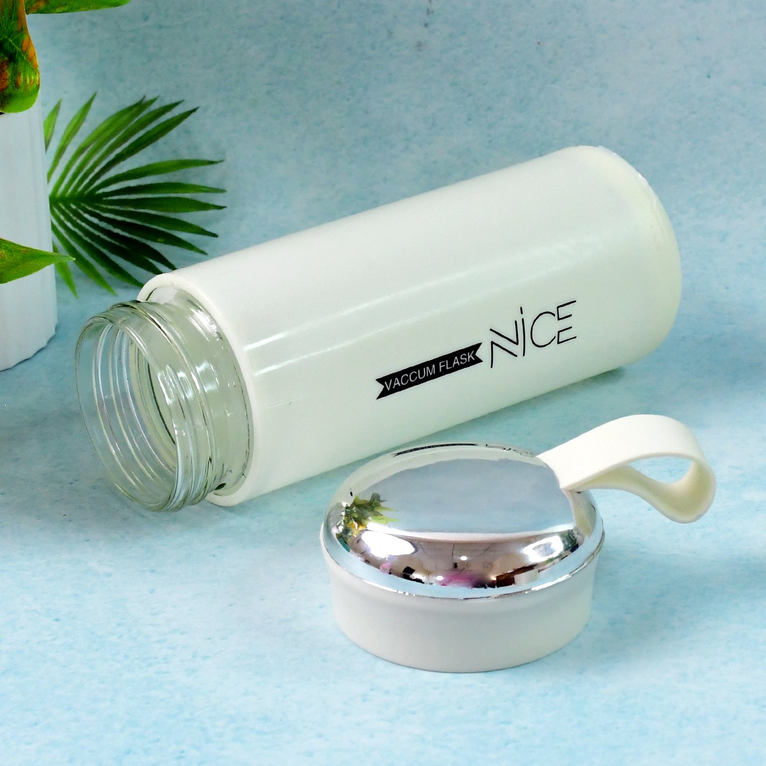 Water bottle 400ml leak proof, glass water bottle with daily water intake for gym and children, Nice Bottle (1 pc / White Color)