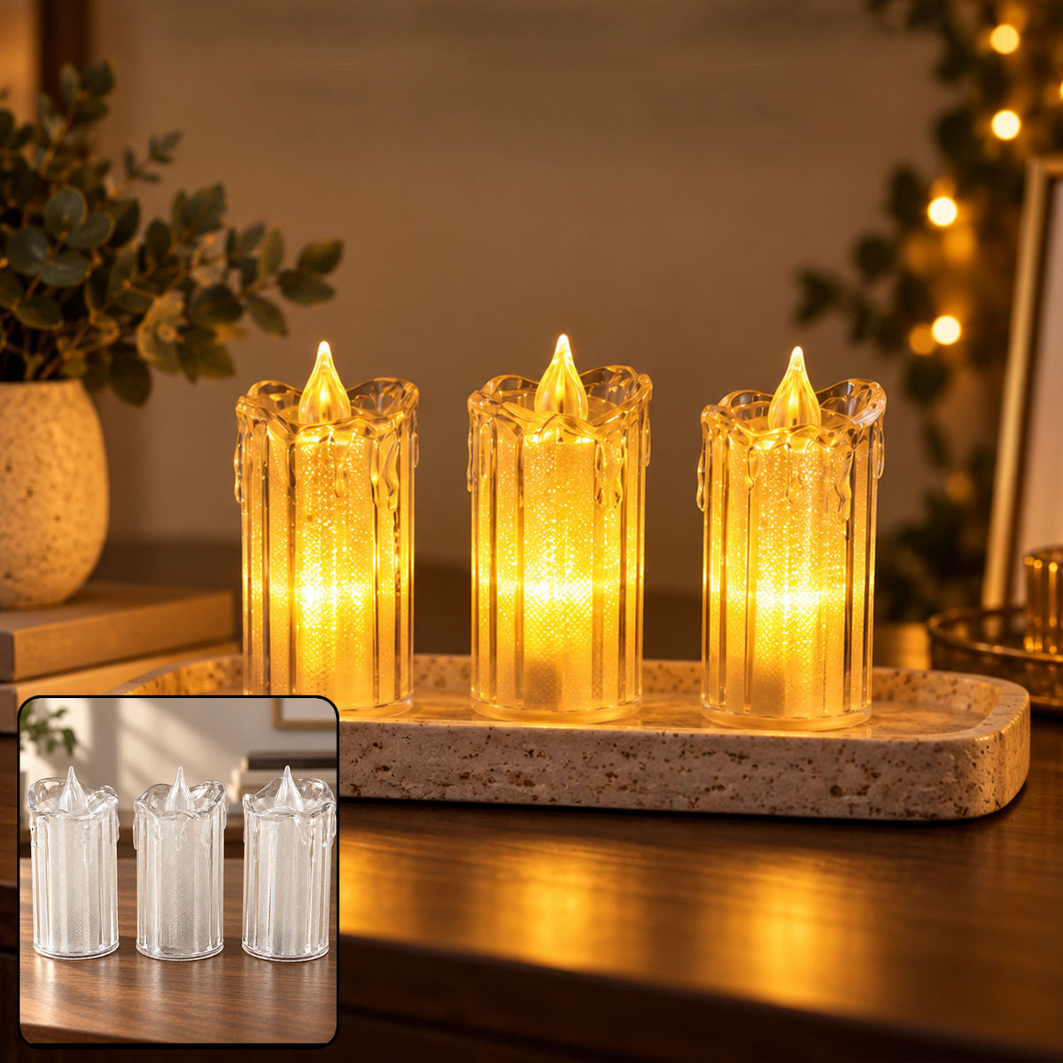 Decorative Flameless LED Candles with Warm Glow for Home and Events (3 Pc Set)