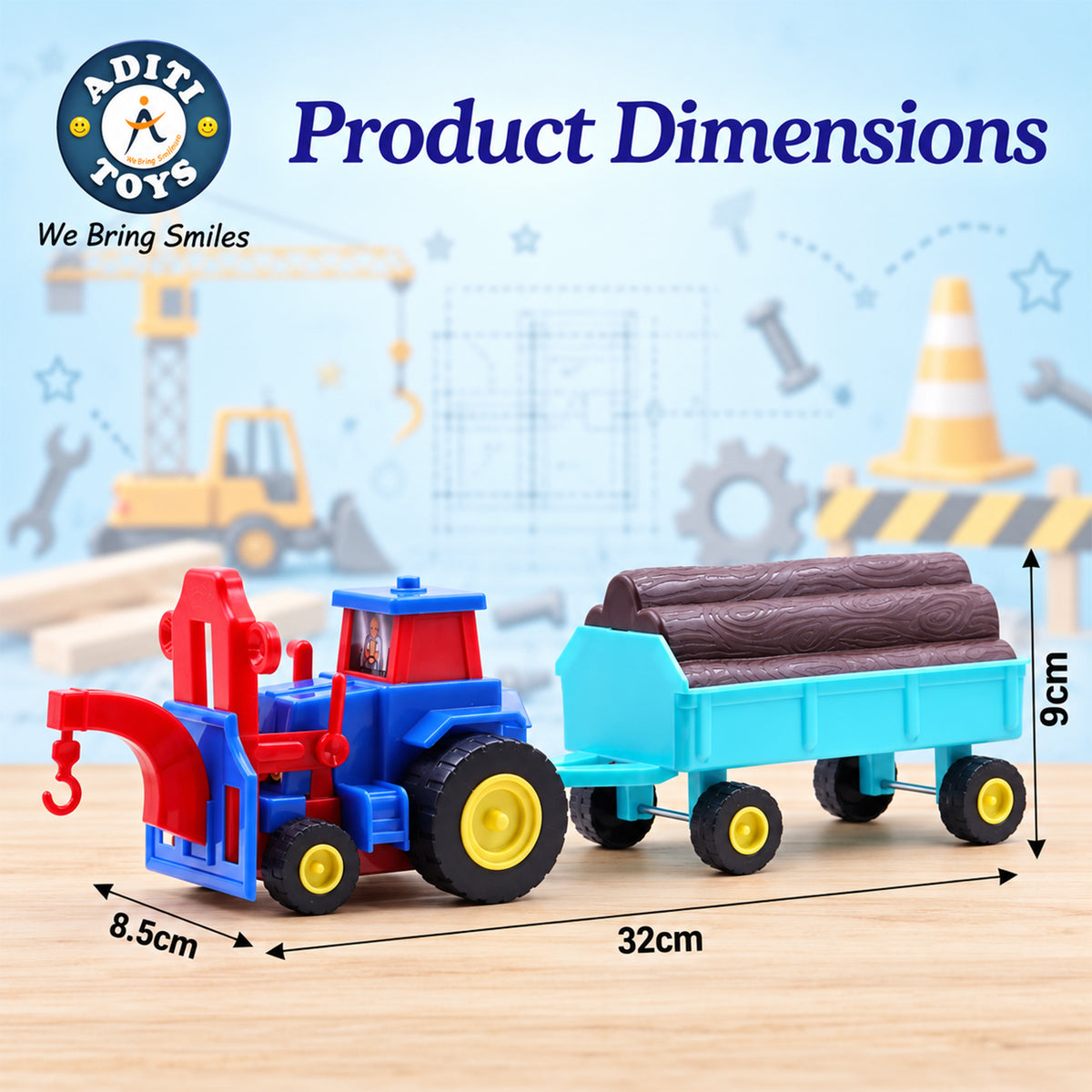 Friction Powered Tractor Toy for Kids 3+ Years | Construction Set with Trolley (Any One)