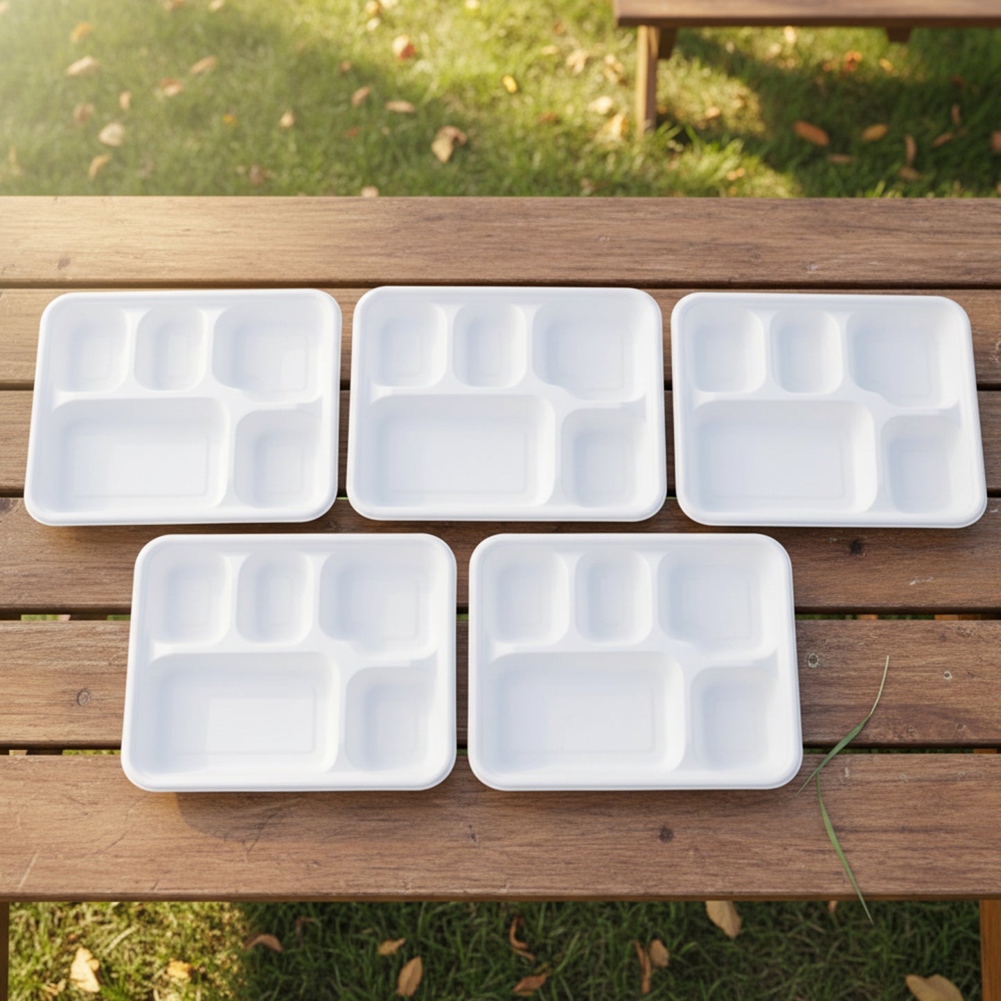 Vegnar 5 Compartment Compostable Bagasse Meal Tray 10 Pcs Set