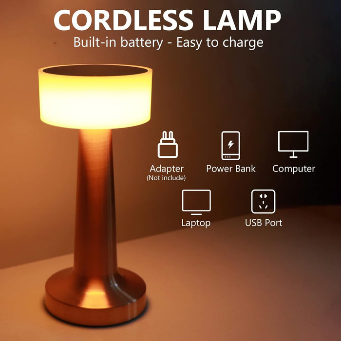 LED Lamp with Touch Control | Decorative Desk Lamp, Portable Metal LED Table Lamp, USB Rechargeable, 3 Color, 3 Levels Brightness, Dimmable Eye Protection Modern Lamp for Home Decor Party Kids Room Bedroom (1 Pc)