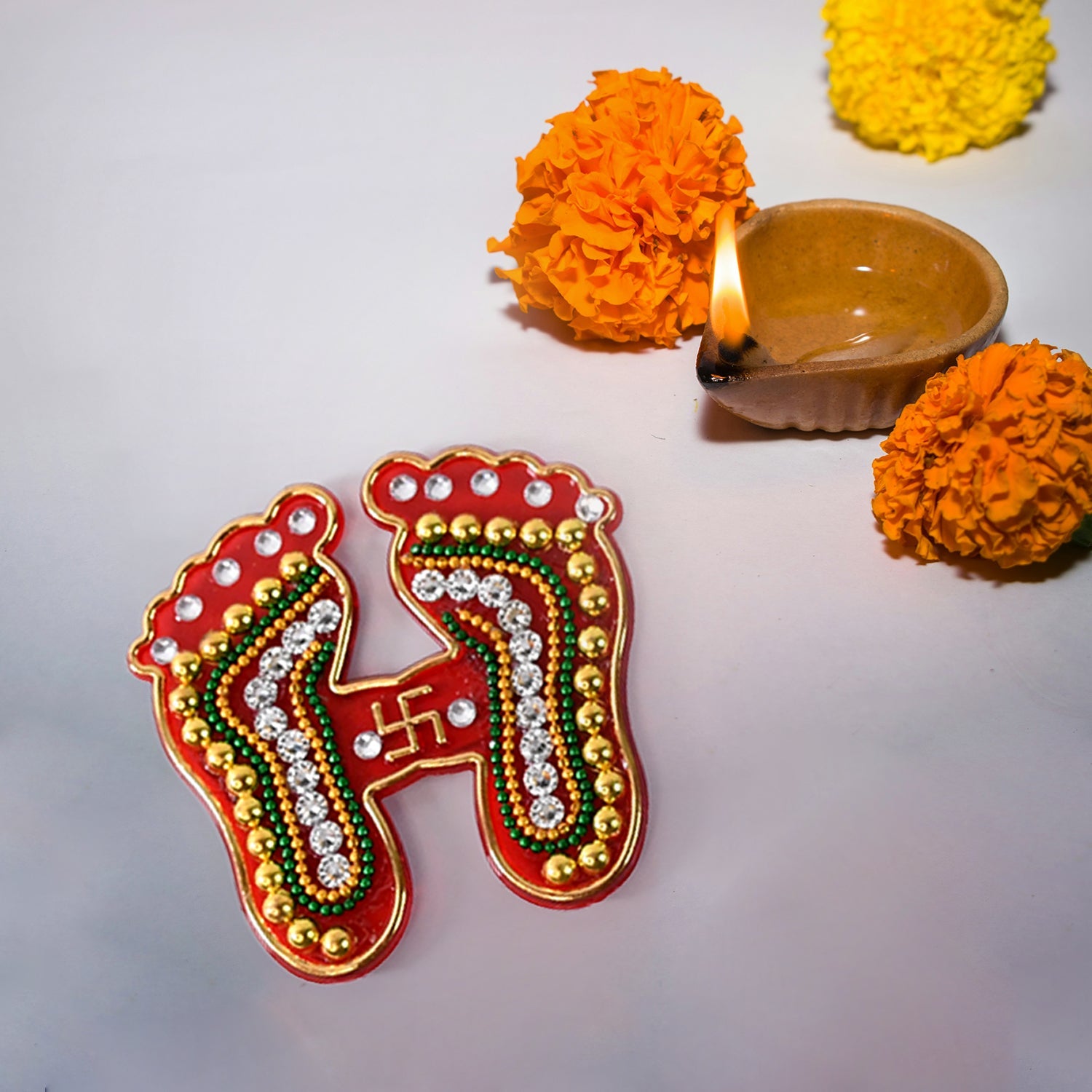 Laxmi Charan Paduka Stickers – Festive Spiritual Home Décor (Pack of 2)