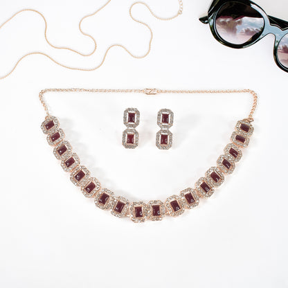 Maroon American Diamond Studded Jewellery Necklace Set