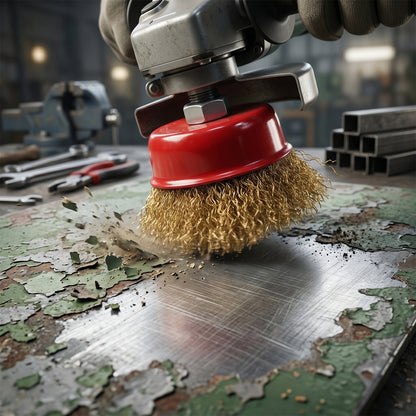 Wire brush rust removal metal