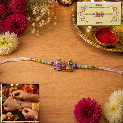 Close-up of colorful designer Rakhi beads