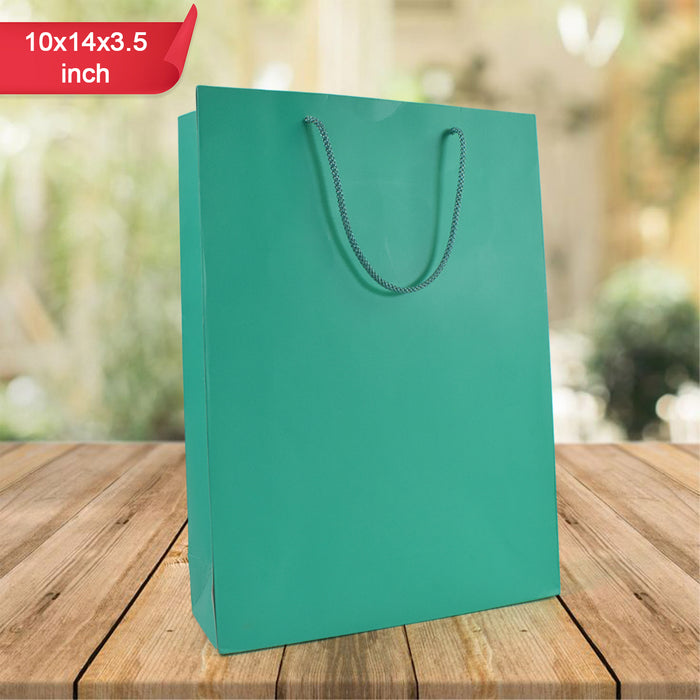 Green Paper Gift Bags (10x14x3.5 Inch)