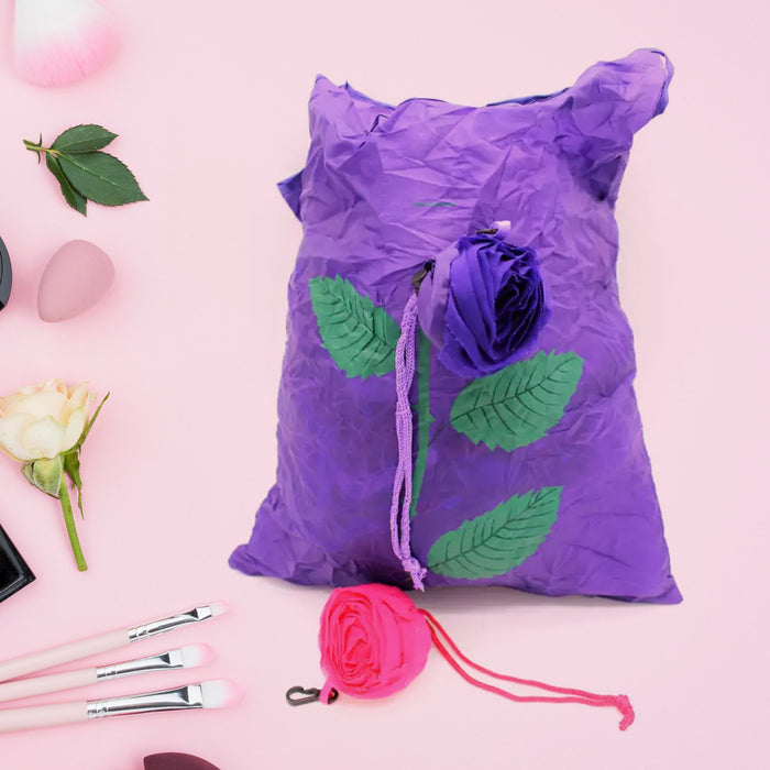 7741 Foldable Bag Cute Rose Shape Cover Reusable bag Naylon Bag Nylon Shopping Carry Bags Large Reusable Foldable Bag, Eco Friendly Shopping, Folds to Pocket Size, Tote Grocery Shoulder Handbag Travel Bag (1Pc)