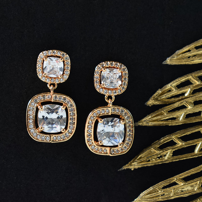 Elegant Double Square CZ Stone Drop Earrings for Women