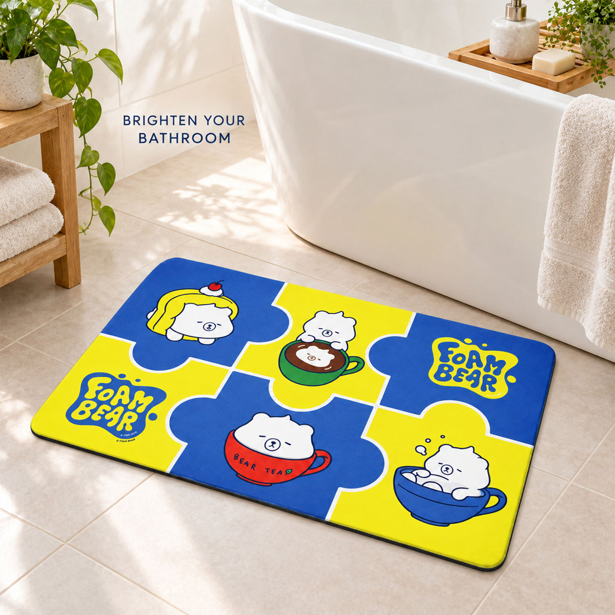 Absorbent Bathroom Mat, Cute Cartoon Bear Print Quick Dry Mat (1 Pc, 45x74 Cm)