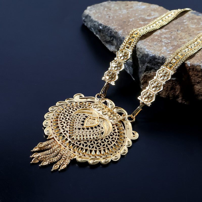 Elegant Gold-Tone Traditional Necklace & Earring Set for Festive and Bridal Wear