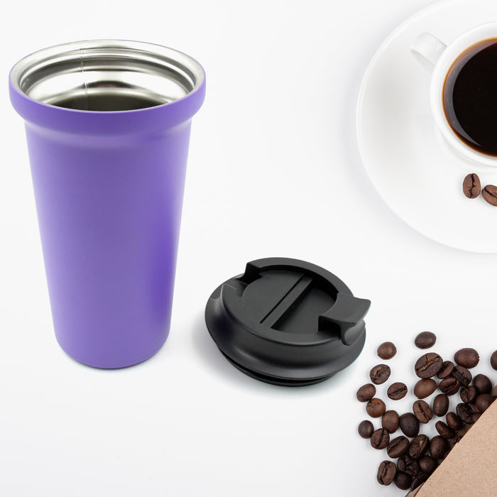 12510 Inside Stainless Steel & Outside Plastic Vacuum Insulated  Insulated Coffee Cups Double Walled Travel Mug, Car Coffee Mug with Leak Proof Lid Reusable Thermal Cup for Hot Cold Drinks Coffee, Tea (1 Pc 450ML)