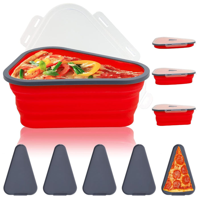 10026 Reusable Pizza Storage Containers with 5 Microwavable Serving Trays, Silicone Container Expandable & Adjustable for Packing Pizza at home / outdoor