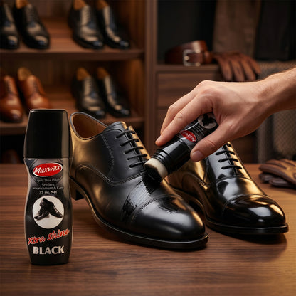Leather shoes with shiny black polish applied