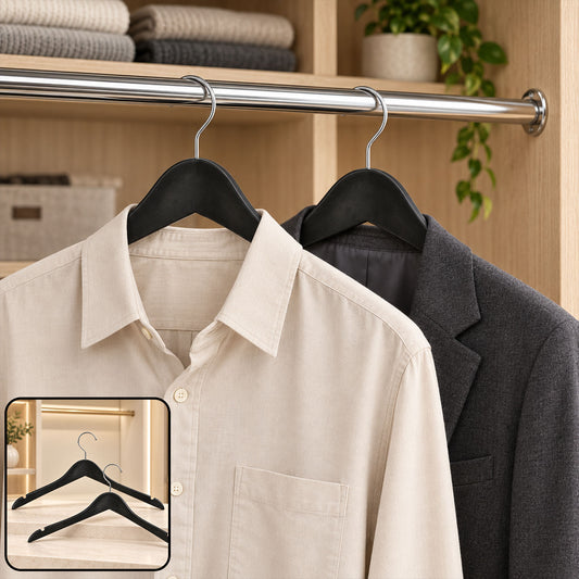 Black clothes hangers swivel hook shirts