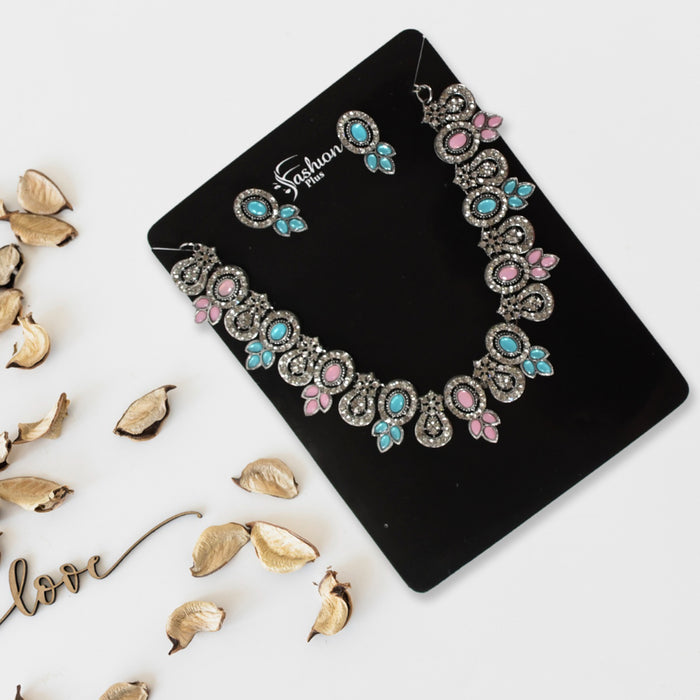 Sky Blue & Pink Color Necklace Set