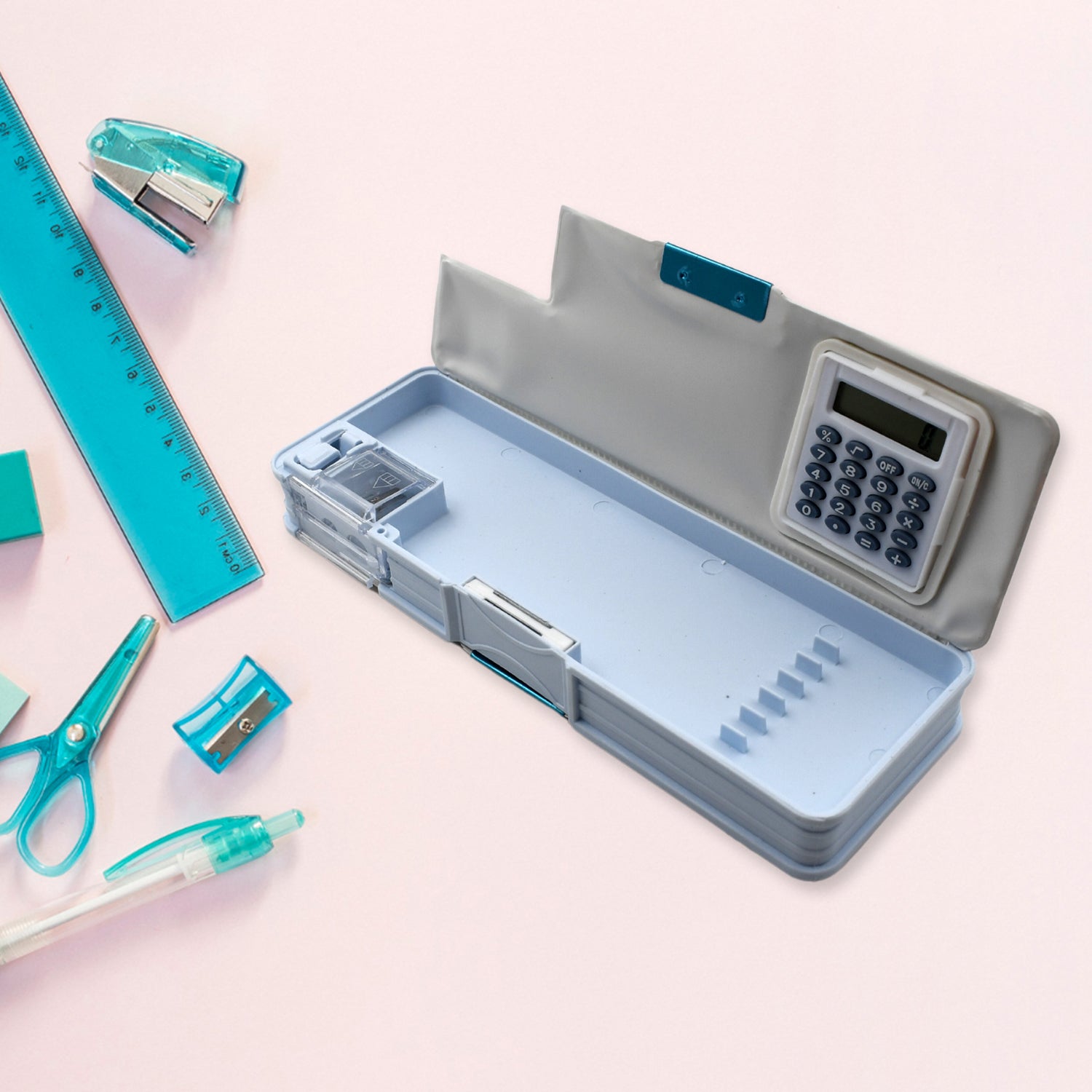 Double Sided Magnetic Geometry Box, Pencil Box with Calculator and Sha