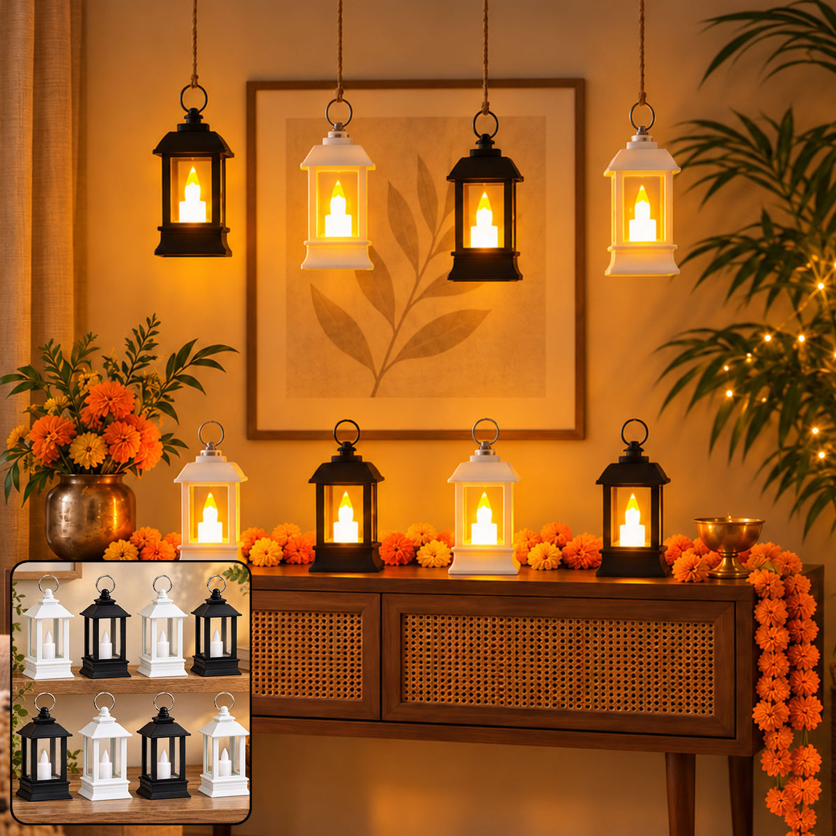 Decorative Flameless LED Mini Lantern Candles for Festive Home Decor (8 Pc Set)