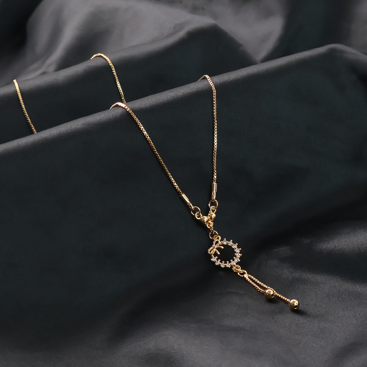 Delicate Gold-Plated Bow and Wreath Pendant Necklace for Women