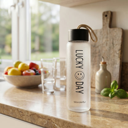 Premium Frosted Glass Water Bottle with Leak Proof Lid (350 ML)