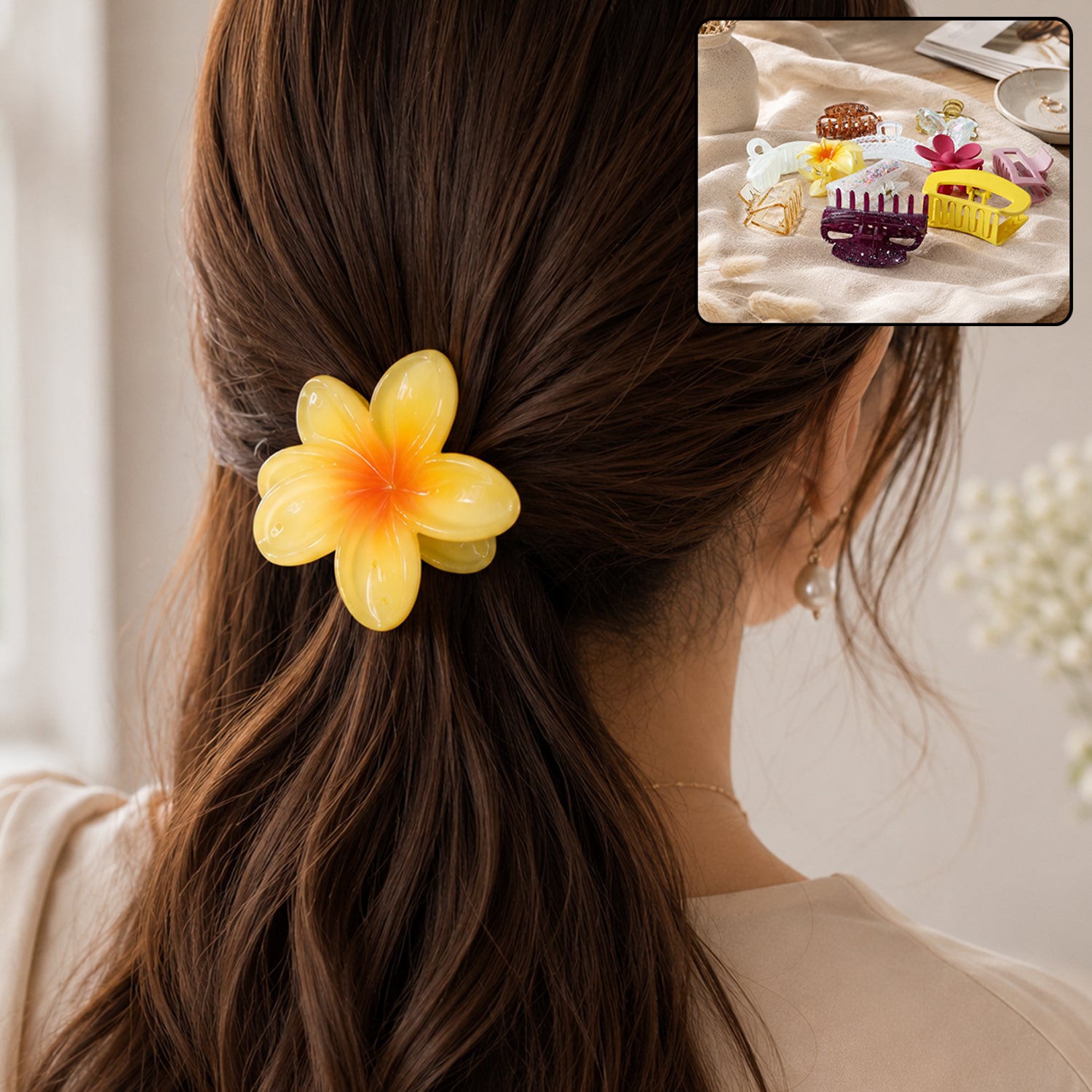 Plastic Stylish Flower Hair Clip Claw Clutcher Mix Design (1 Pc)