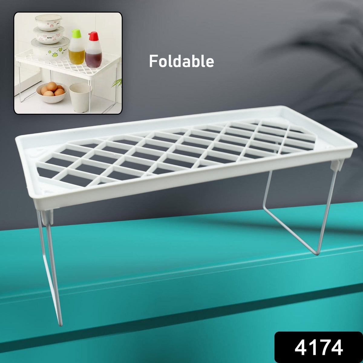 1 Tier Folding Storage Organizer Stack Shelf Rack / Kitchen Bathroom Tall Cabinet, Portable Folding Shelf with PP Metal Construction for Home and Dorm Storage