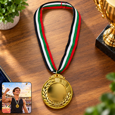 Gold Medal Gift with Tricolor Ribbon for Achievers, Kids and Winners (1 Pc)