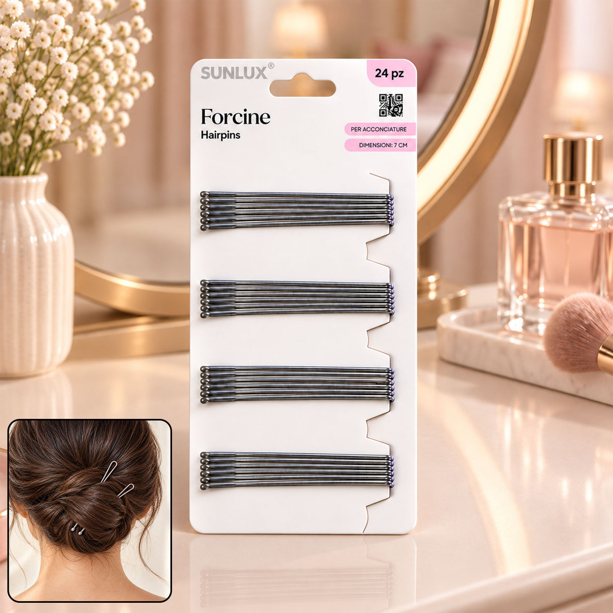 Metal Hair Pins with Rounded Tips for Everyday Bun and Updo Hair Styling (24 Pc)