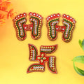 Laxmi Charan & Swastik Decorative Sticker Set – 3pc Festive Rangoli