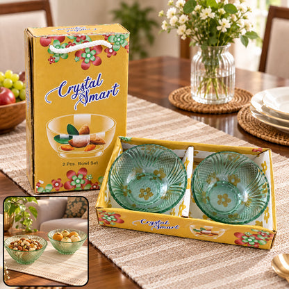 Textured Glass Bowl Set for Serving Dry Fruits, Snacks and Desserts (2 Pc Set)