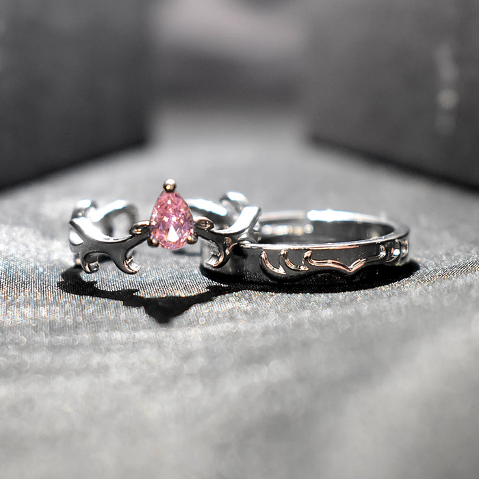 Couple's Silver Tone Ring with One Ring Diamond