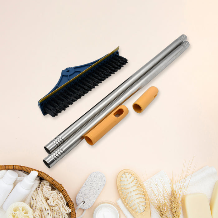 7928 2 in 1 Cleaning Brush & Wiper , Long Handle Floor Brush, Rotatable Cleaning Brush for Bathroom, Kitchen, 120 Degree Triangular Rotating Brush Head with Wiper
