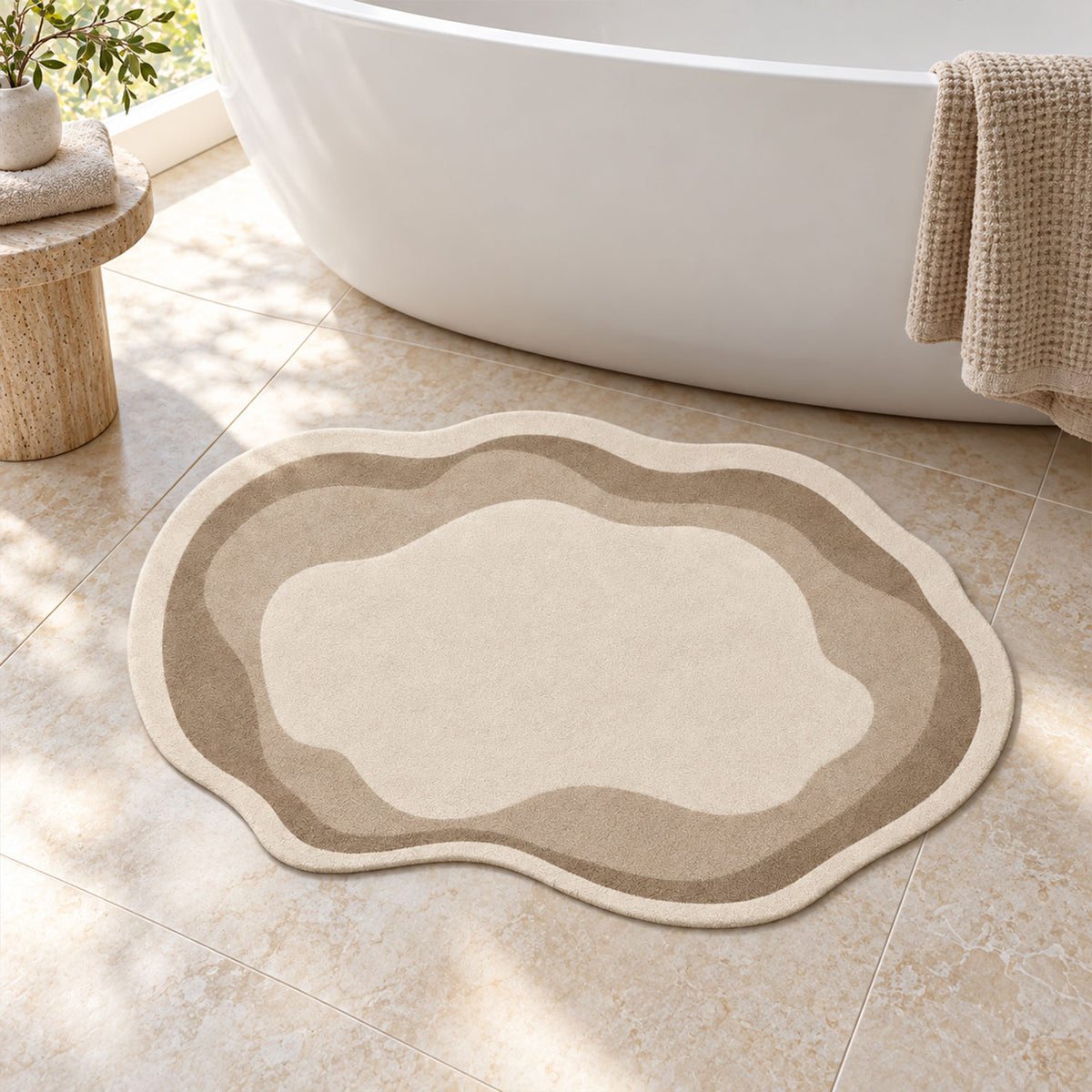 Decorative Wavy Shaped Bathroom Floor Mat for Indoor Home Use (1 Pc, 60x38 Cm)