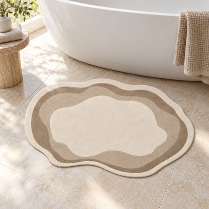 Decorative Wavy Shaped Bathroom Floor Mat for Indoor Home Use (1 Pc, 60x38 Cm)